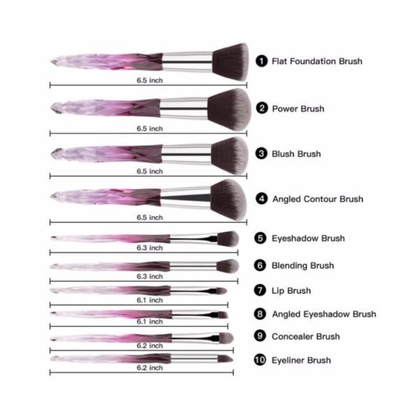 10pcs Luxurious Crystal Makeup Brushes